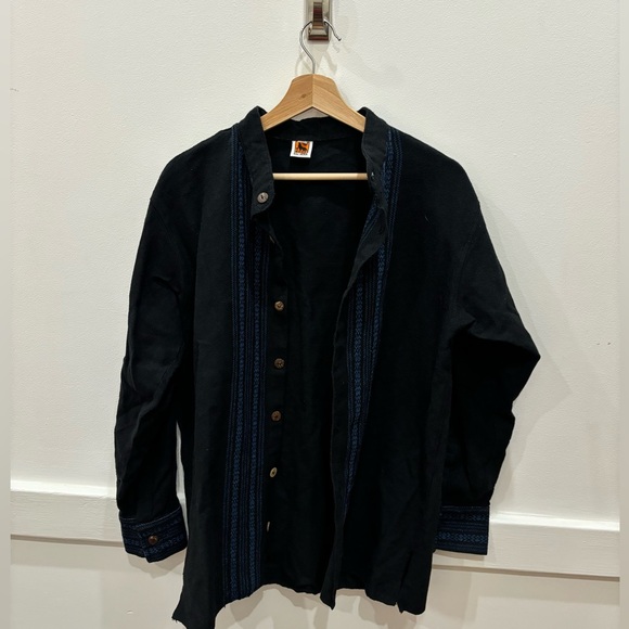 Lobos Del Mar embroidered mock neck button down - Picture 1 of 3